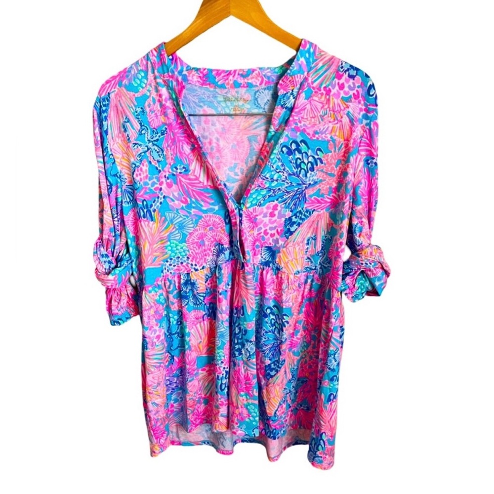 Lilly Pulitzer Pink and Blue Floral Blouse